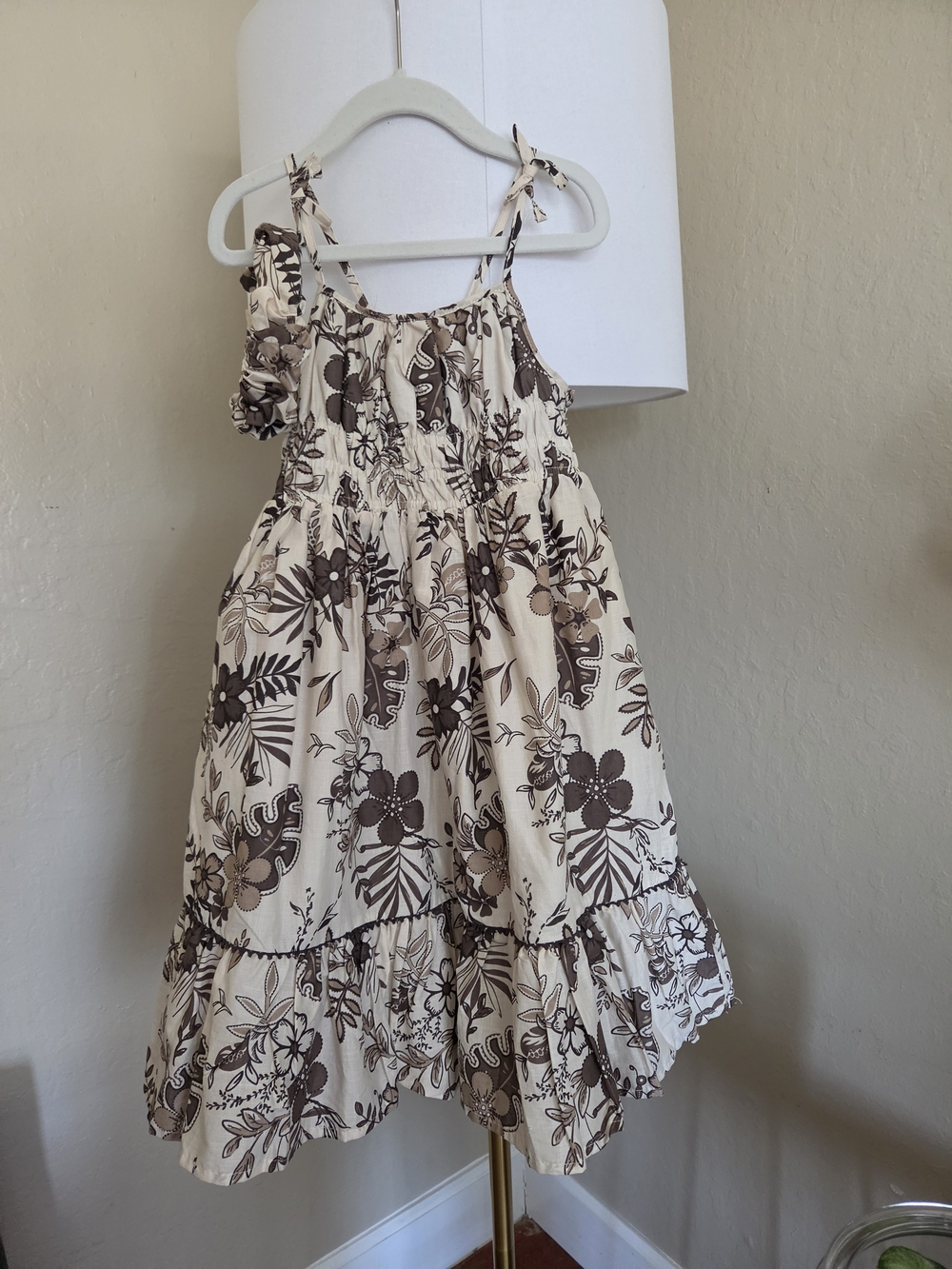 Girls Cream Floral Summer Dress And Headband with Brown Floral Print Size 5